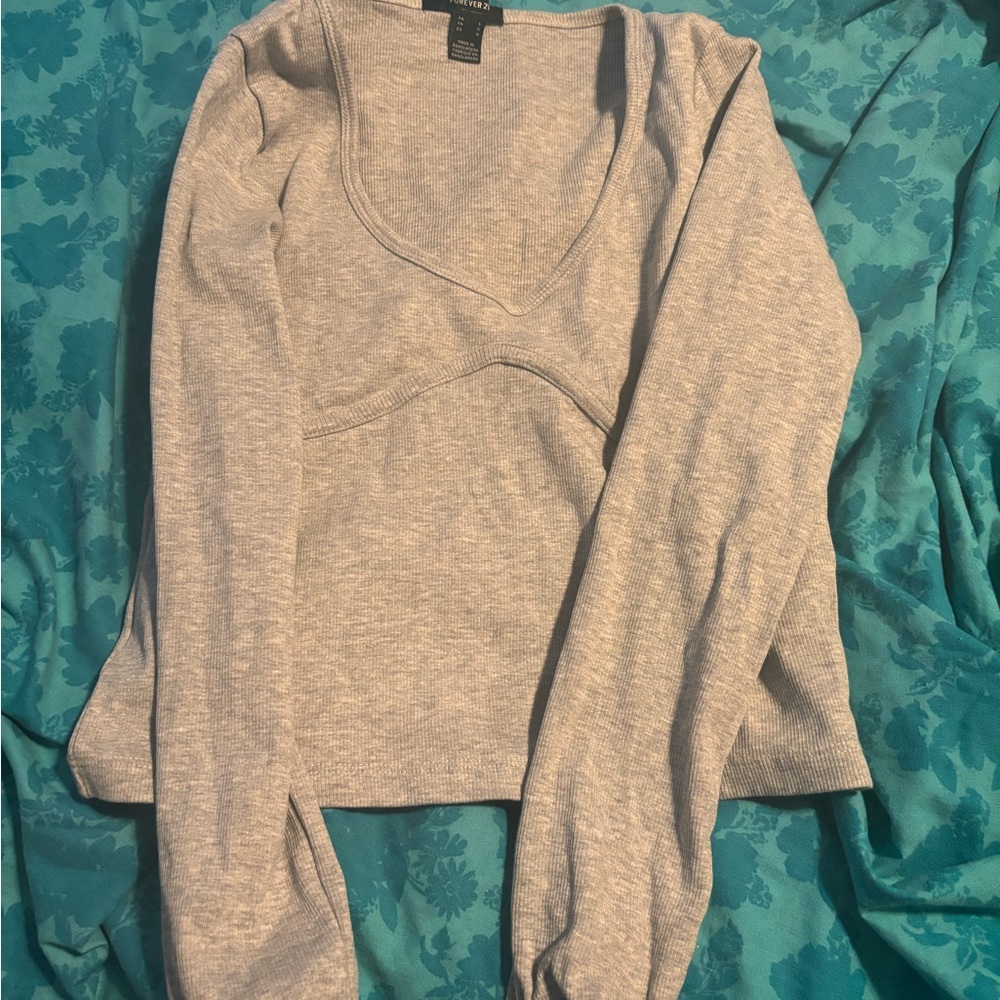 Women's Gray V-Neck cropTop